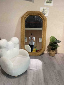 Marco de ratán de alta definición de longitud completa arqueado, espejo de suelo, arco grande, espejo de tocador de cuerpo completo, decoración de espejo de pared - Product Image 3