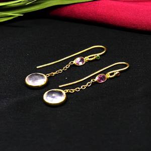 Boucles d'oreilles en tourmaline quartz rose faites à la main en argent sterling 925 style de célébrité ensemble de boucles d'oreilles élégantes classiques - Product Image 5