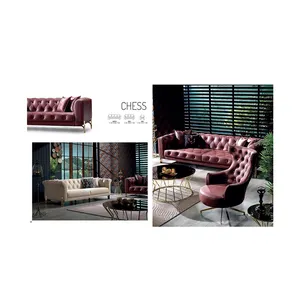 Hot Sale Leather Chesterfield Sofaset Living Room Modern Sofa Set Furniture Solid Wood Luxury Sofa Chesterfield