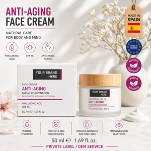 Private Label Anti Aging <b>Face</b> <b>Cream</b> 50ml OEM | <b>Hyaluronic</b> <b>Acid</b> SPF15 Wrinkle <b>Cream</b> | Vegan Skincare | Made in Spain EU - Product Image 1