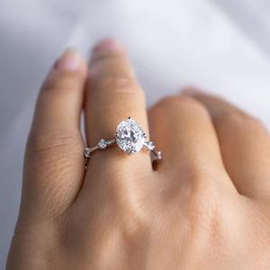 IGI 10K chapado en oro corte esmeralda laboratorio creado anillo de diamante ovalado para regalo de compromiso de boda banda de diamante cultivado en laboratorio certificado GIA - Product Image 3