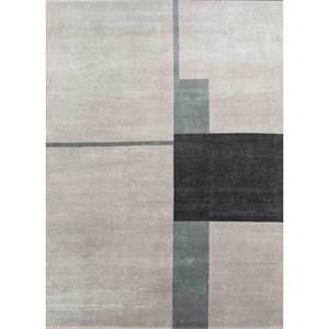 Tapis en laine noués à la main Sthir Classic Geometric gris et noir AIWL-3018 pour adolescents, pour salon, chambre, couloir - pour usage domestique - Product Image 1