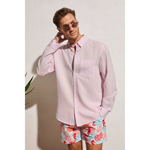 Chemise homme GRIMELANGE ARLES en mélange de lin à manches longues, coupe classique, avec une seule poche - Product Image 4