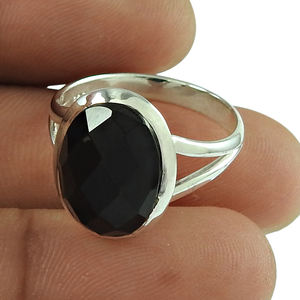 แหวนเงินแท้925อัญมณีโอนิกซ์สีดำธรรมชาติแหวนรูปไข่ทำด้วยมือโบฮีเมียนเครื่องประดับขายส่ง - Product Image 1