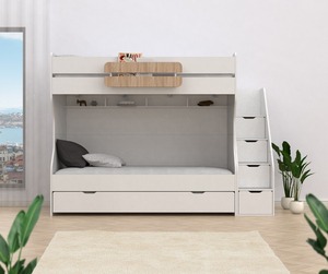 Lit superposé bicolore 18mm en aggloméré démonté blanc-nature pour chambre ou appartement Matériau en bois durable - Product Image 4