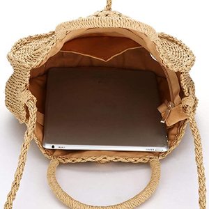 Sac fourre-tout en paille pour femmes grande capacité Shopping fourre-tout bohème sac à bandoulière voyage sac de plage avec doublure OEM - Product Image 4