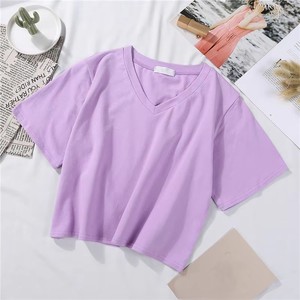 Camisas cortas lisas sólidas personalizadas de alta calidad 100% algodón transpirable verano moda Crop-top ropa informal de moda camisa corta para mujer - Product Image 3