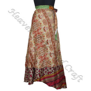 กระโปรงผ้าส่าหรีวินเทจผ้าห่อตัวผู้ใหญ่2ชั้นพลิกกลับได้รอบกระโปรงผ้าไหมอินเดียหลายชั้น - Product Image 4