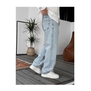 Pantalones vaqueros lavados tejidos Hip Hop para hombre, pierna ancha, 100% algodón, cintura media, ropa informal deportiva informal - Product Image 2