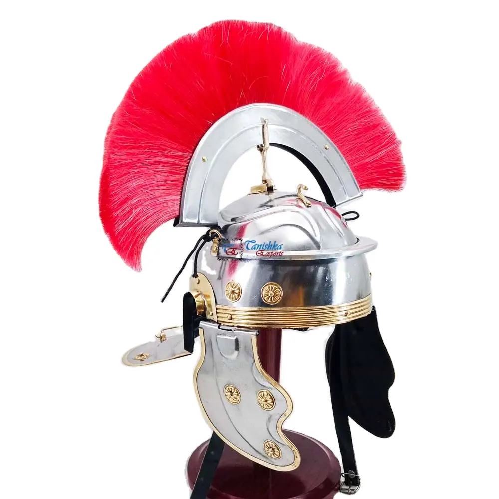 Centurión galo imperial romano de acero con armadura de casco de latón con Cresta roja Plume Warrior Spartan casco histórico de Cosplay