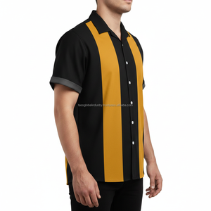 เสื้อเชิ้ตชายหาดสีดำมัสตาร์ดโกลด์ คอปกคิวบา ระบายอากาศได้ดี สไตล์เรโทร เสื้อเชิ้ตติดกระดุมสำหรับผู้ชาย - Product Image 4