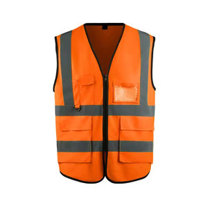 เสื้อกั๊กไฮวิสแถบสะท้อนแสงทำจากโพลีเอสเตอร์มีซิปกระเป๋าแฟชั่นหลายช่อง - Product Image 2