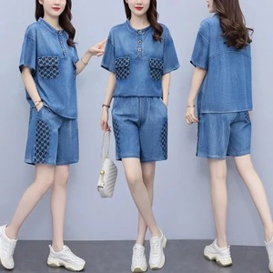 Ensemble 2 pièces pour femmes 2024 Summer Large Size Female Denim Jacket Top Grade Cowboy shorts Ladies 2PCS - Product Image 3