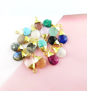 Pierre précieuse d'amazonite naturelle en forme de poire 13x9mm plaqué or pendentif breloque véritable briolette pendentif - Product Image 2