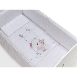 Ensemble de 3 pièces en jersey rose Mod. Lit bébé style princesse Columpio matelassé avec motif de personnage - 60X120 cm, comprend un tour de lit et un oreiller - Product Image 1