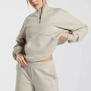 Chándales recortados de lana de algodón 100% de alta calidad para mujer, ropa informal cómoda de Color para el sudor, chándales para mujer - Product Image 3