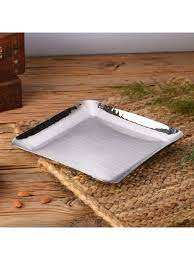 Bandeja de corte de acero inoxidable moderna Bandejas de plata Superficie martillada Artesanía Rectángulo y bandejas cuadradas - Product Image 2