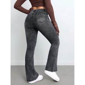 Jeans de mezclilla retro para mujer, de cintura alta, estilo acampanado, color gris, pantalones de pierna ancha, tela ecológica, moda casual, tallas 26 a 40 - Product Image 2