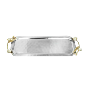 Plateau de service rectangulaire en acier inoxydable de qualité supérieure avec poignées décoratives Plateau de service à café et à thé au design fantaisie - Product Image 1
