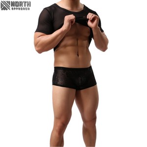 Camiseta Sexy a la moda para hombre, camisetas de malla transparente a cuadros, camiseta exótica para hombre Gay, ropa de Club, ropa de dormir fetiche, camiseta interior - Product Image 5