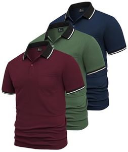 เสื้อโปโลผู้ชายแบบ 3 ชิ้น แขนสั้น ผ้าถัก ระบายอากาศ ซับเหงื่อ เหมาะสำหรับเล่นกอล์ฟและกีฬาฤดูร้อน - Product Image 1