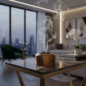 Brûleur d'encens en bois et résine de style boutique, utilisé pour la méditation et le calme de l'esprit - Product Image 1