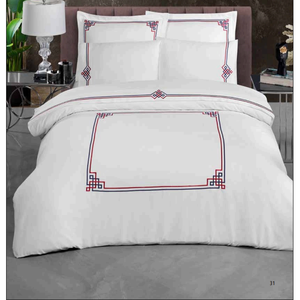 Parure de lit de luxe 6 pièces en satin pour très grand lit, comprenant une housse de couette XL et un drap-housse, motif uni, en coton avec surpiqûres - Product Image 3