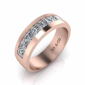 Classic Princess Cut Diamond Rose Gold Plated 925 Sterling <b>Silver</b> Channel Set <b>Wedding</b> Band <b>Ring</b> For <b>Men</b> Fashion Wholesaler - Product Image 4