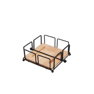 Dispensador de Servilletas de Diseño Elegante, Moderno Porta Servilletas de Metal Negro con Base de Madera para Mesa de Comedor y Restaurante - Product Image 1