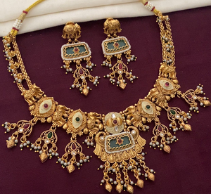 Beautiful Premium Quality Indian Traditional <b>Necklace</b> <b>Set</b> For Women Antique Gold <b>Set</b> Perfect For <b>Wedding</b>, Festive Occasions - Product Image 1