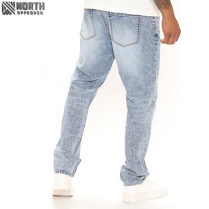 กางเกงยีนส์ขาตรงสีทึบสำหรับผู้ชายแห้งเร็วสไตล์สตรีทผ้ายีนส์ซักได้สำหรับฤดูใบไม้ร่วง100% ใหม่ - Product Image 3