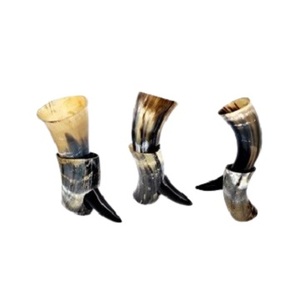 Cuerno Vikingo de Lujo para Beber, Borde y Punta de Acero Inoxidable, Estilo Moderno y Natural, Color Marrón - Product Image 1