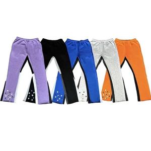 Gran oferta, pantalones de chándal de calle alta para hombre, pantalones de chándal acampanados con logotipo impreso personalizado, diseño de retazos ajustados medios desgastados - Product Image 6