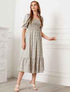 Attrayant 2023 coton imprimé Maxi robe longue à manches courtes plage bohème Maxi robe pour les femmes - Product Image 3