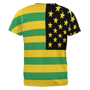 Men's Short Sleeve T-<b>Shirt</b> With Green Yellow Stripes And <b>Stars</b> Pattern O-Neck Casual Breathable Knitted Polyester Regular Fit - Product Image 2