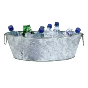 Bañera de acero ovalada Cubo de hielo plateado y maceta de jardín decorativa para macetas y macetas - Product Image 5