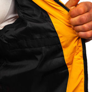 Gilet matelassé d'extérieur pour homme avec logo personnalisé, col montant en lin, poche zippée, veste en noir uni, veste d'hiver - Product Image 5