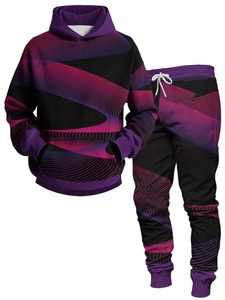 ชุดวอร์มสำหรับผู้ชายชุดเสื้อผ้าแบบสวมมีฮู้ดและกางเกงมีฮู้ดสำหรับผู้หญิงสีพื้น + กางเกง - Product Image 2