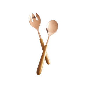 Cuchara y Tenedor para Servir Ensaladas de Metal Clásico, Cubiertos de Estilo Único para el Hogar y Hoteles, Servidor de Ensaladas con Mango de Madera - Product Image 1