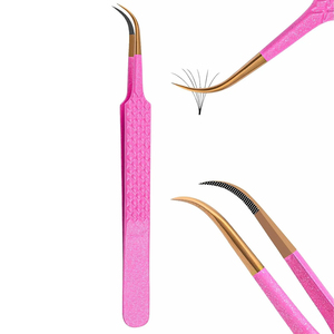 Ensemble de pinces à extensions de cils professionnelles, robustes, courbées, à pointe dorée rose, en acier inoxydable, anti-magnétiques, Kaamir KI-LT-2537, précision - Product Image 6