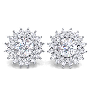 Boucles d'oreilles à clous en diamant rond à double halo de 3,02 carats, or jaune, blanc et rose 9K, fermoir à vis, bijoux floraux de luxe - Product Image 4