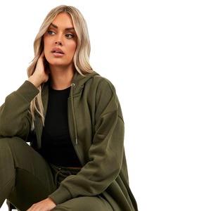 Custom Logo Oversized Women's Heavyweight Zip UP Hoodie Customized Women <b>Top</b> Trending Luxury Olive Green Blank Zipper Hoodies - Product Image 4