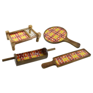 Plateaux de service en bois de fabrication artisanale, design imprimé et finition émaillée, plateaux de service en bois décoratifs - Product Image 1