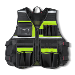 Tool Vest With Power Drill Bag Zipper Bag Size Adjustable Vest With Multi-Pockets Cooling Mesh