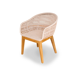Chaise de salle à manger moderne en rotin avec pieds en teck et assise rembourrée pour hôtel, restaurant, patio, ferme et villa, utilisation en extérieur - Product Image 2