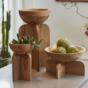 Juego de cuencos de madera con soporte - Product Image 1