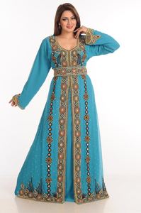Teal Zari travail pierres et perles embellir Georgette style islamique arabe Maxi fête caftan - Product Image 2
