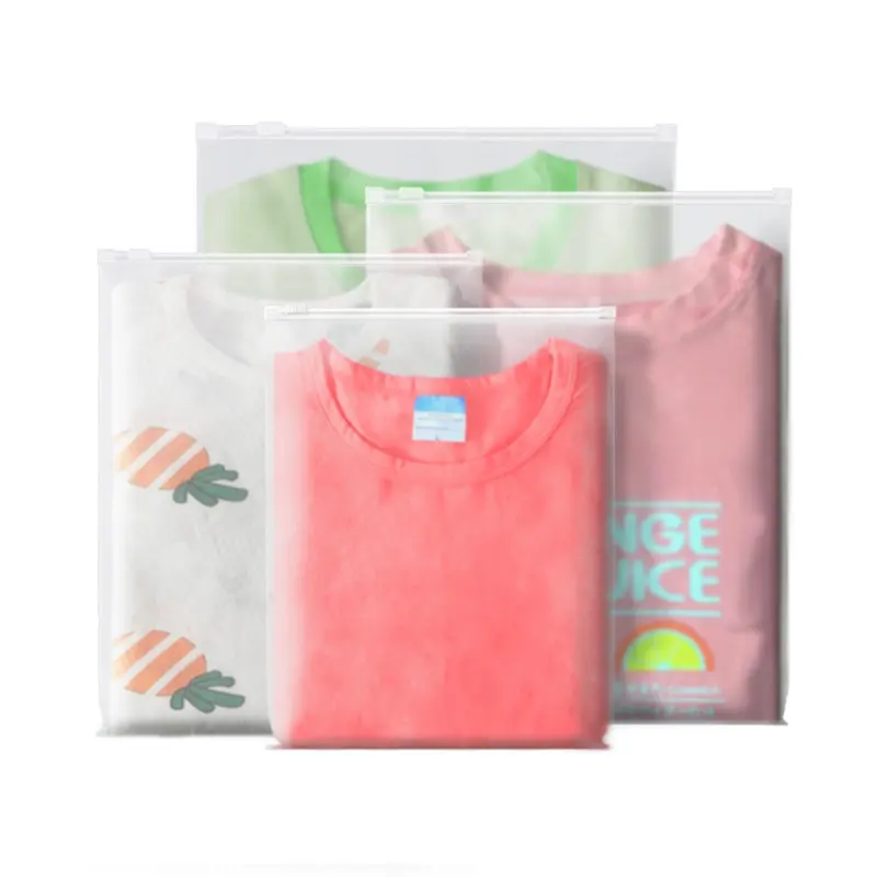 eco friendly transparent zipper reusable ziplock t shirt bags with logo custom printed for clothing pouches