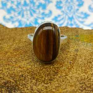 925 argent Sterling oeil de tigre pierre précieuse bague forme ovale pierre semi-précieuse élégant bijoux fins pour tenue de fête pour hommes - Product Image 4