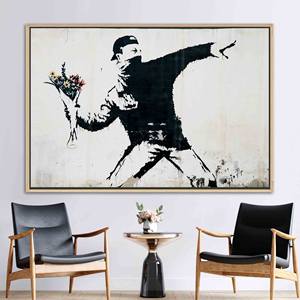 Anarchy Graffiti Poster Canvas Print, Street Wall Decor, Banksy Flower Art,1P:Gold <b>Framed</b> - Product Image 1